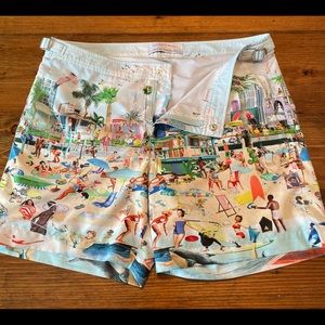 Men’s Orlebar Brown swim shorts - Size 34. Unique beach print.